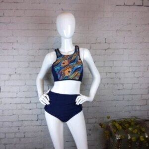 2Chillies Fiesta High Waisted Bikini Swimsuit Blue Large